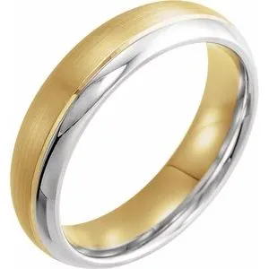 14K Yellow/White 6 mm Grooved Band with Brushed & Polished Finish Size 7