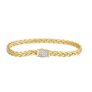 14kt 7.5 inches Yellow Gold Shiny Finish Fancy Woven Braided Bracelet with Box Clasp Diamond