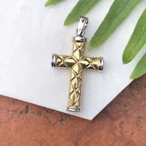 14KT Yellow Gold   White Gold Quilted Cross Pendant