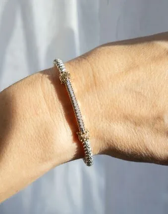 14KY/SS DIAMOND CLOSED BANGLE BRACELET