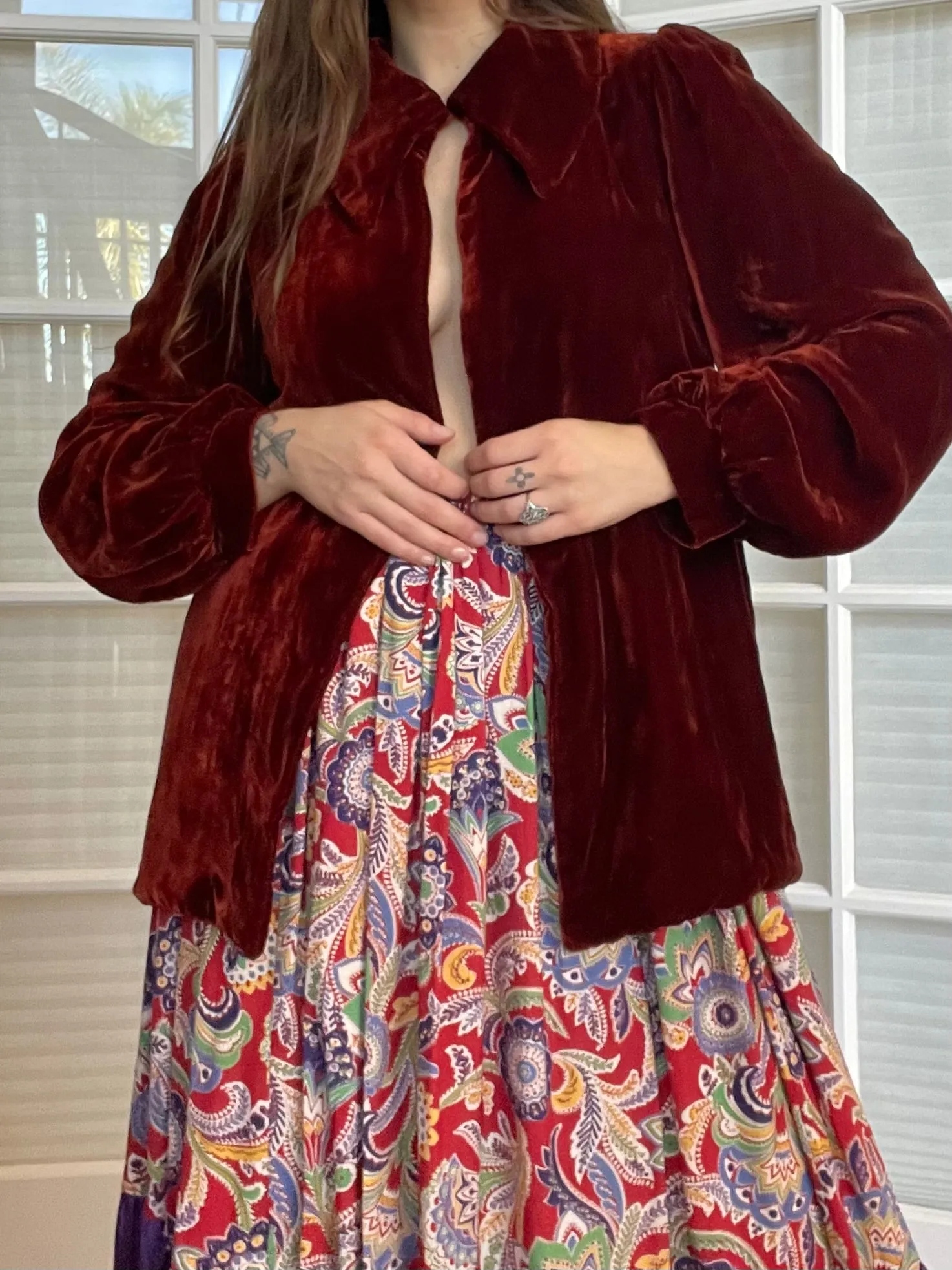 1920s Burnt Sienna Silk Velvet Cropped Opera Coat