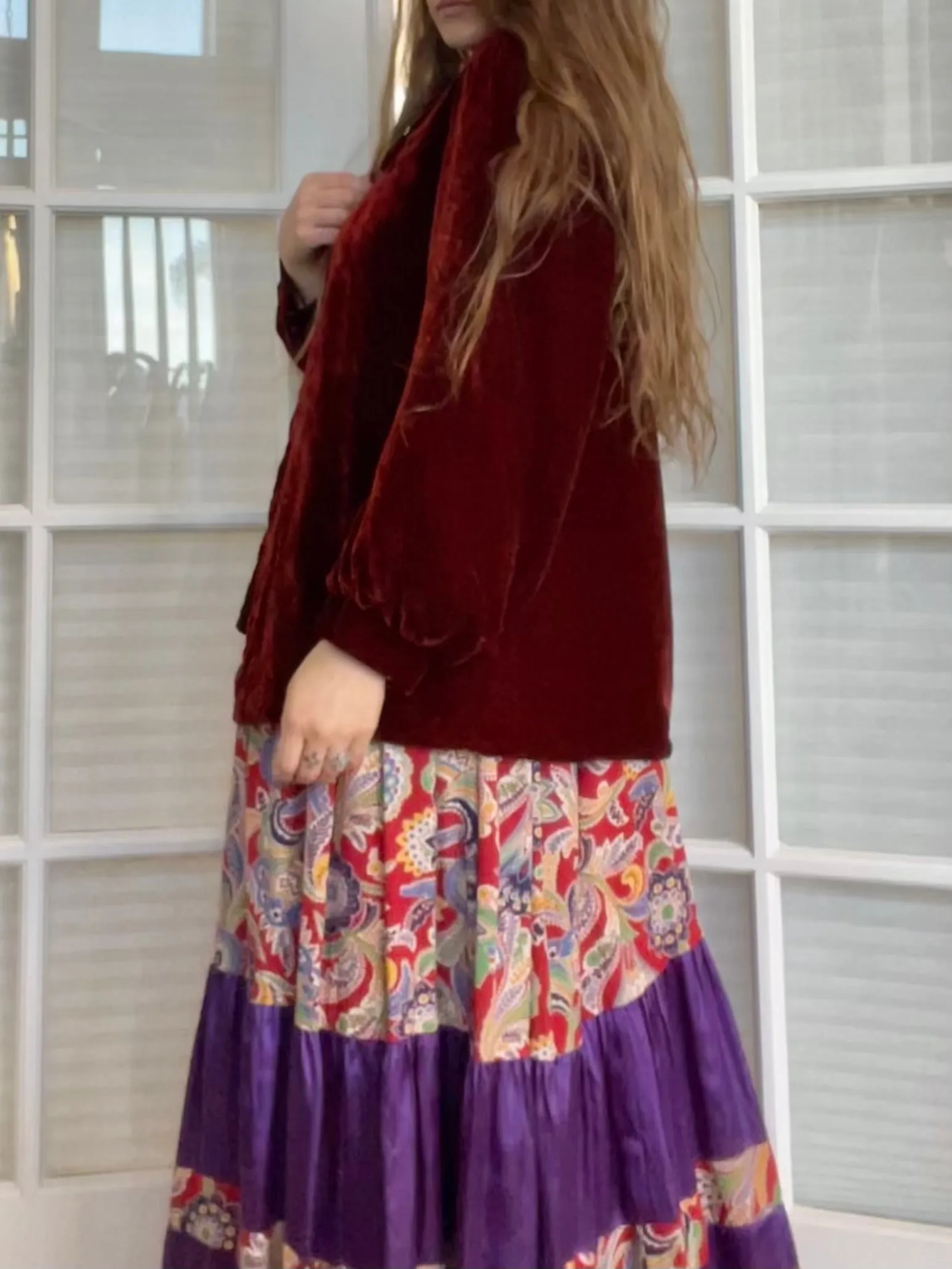 1920s Burnt Sienna Silk Velvet Cropped Opera Coat