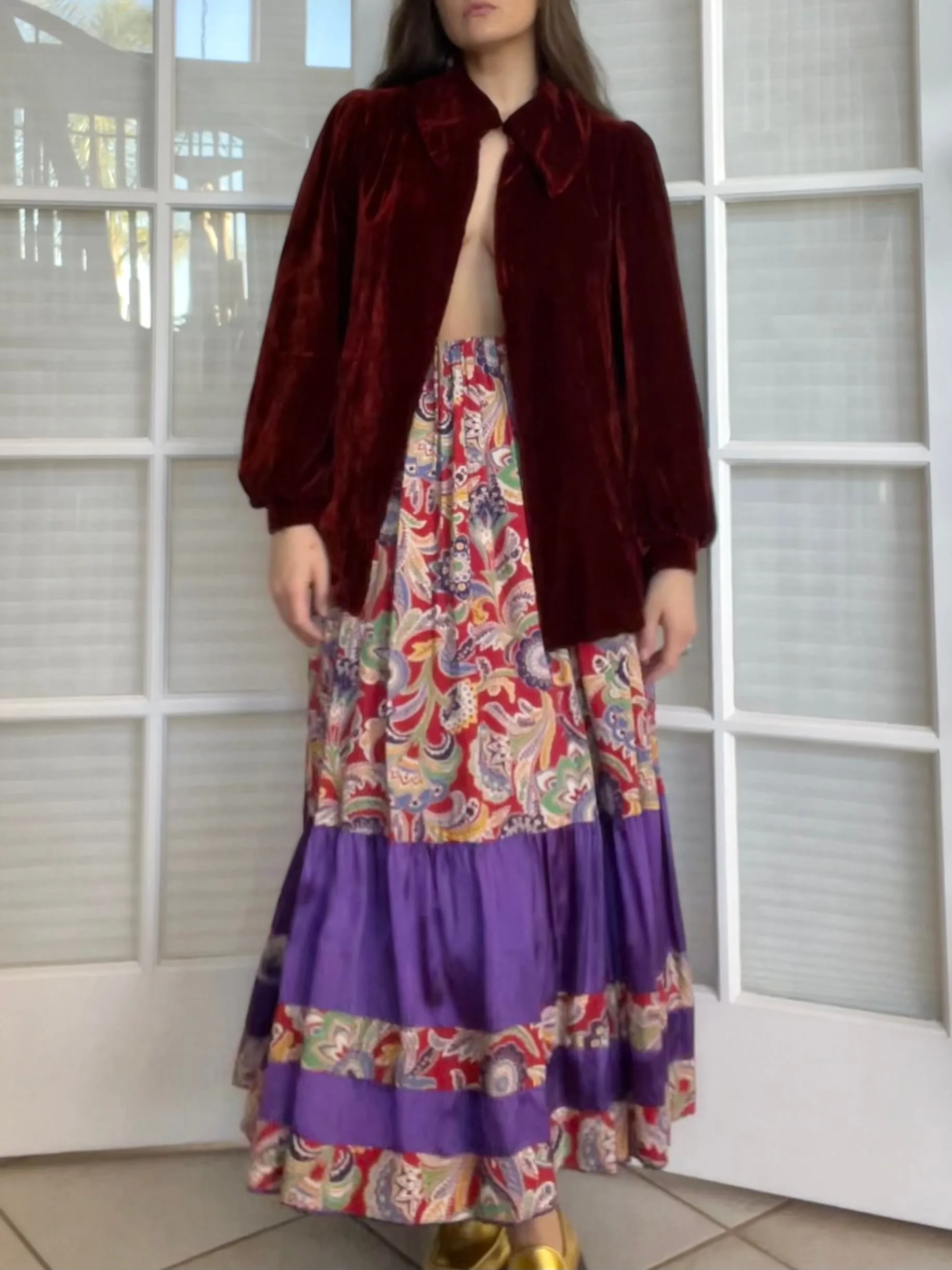 1920s Burnt Sienna Silk Velvet Cropped Opera Coat
