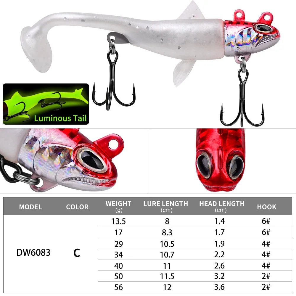 1PC Jig Head Soft Bait 13.5g-56g Sinking Silicone Lure With Jig head Hook Trolling Fishing Tackle