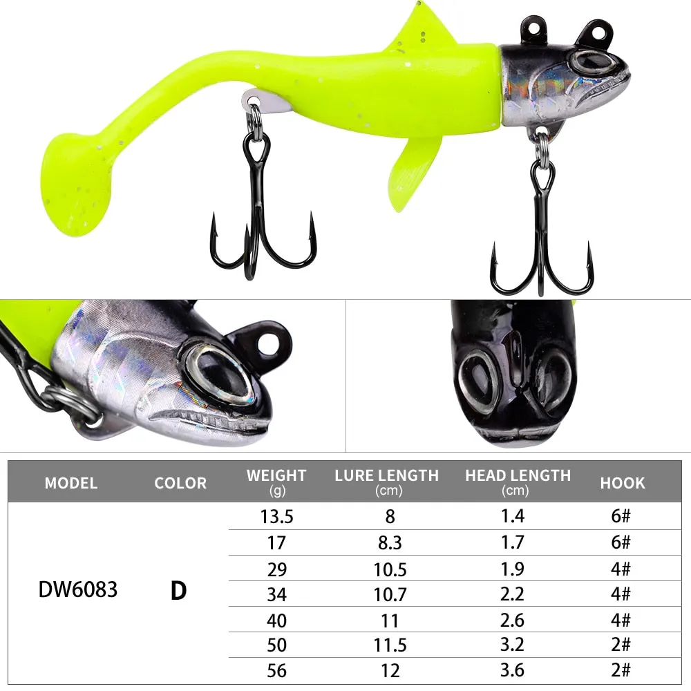 1PC Jig Head Soft Bait 13.5g-56g Sinking Silicone Lure With Jig head Hook Trolling Fishing Tackle