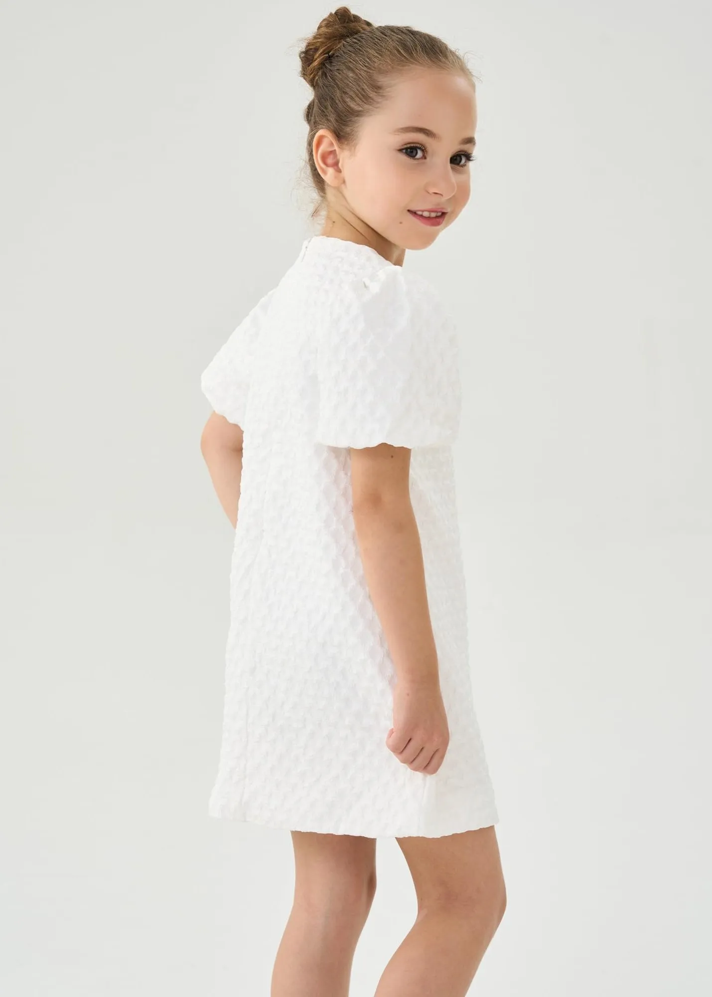 2Bunnies Girls' Textured Puff Sleeve Dress