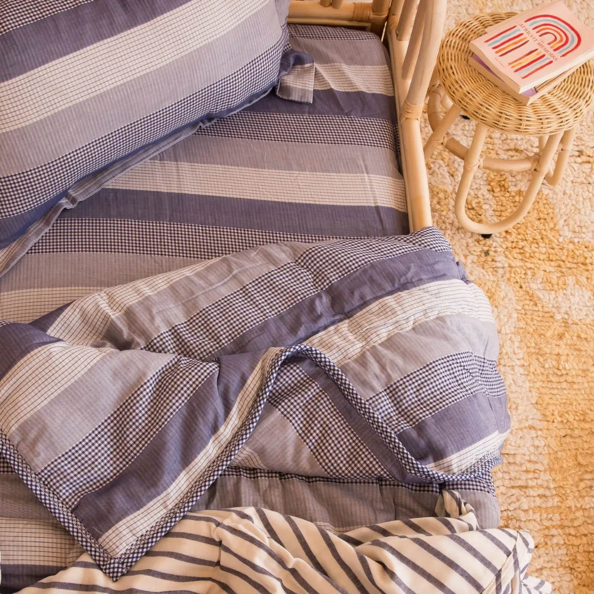 3 Piece Crib Set - Navy Mixed Gingham