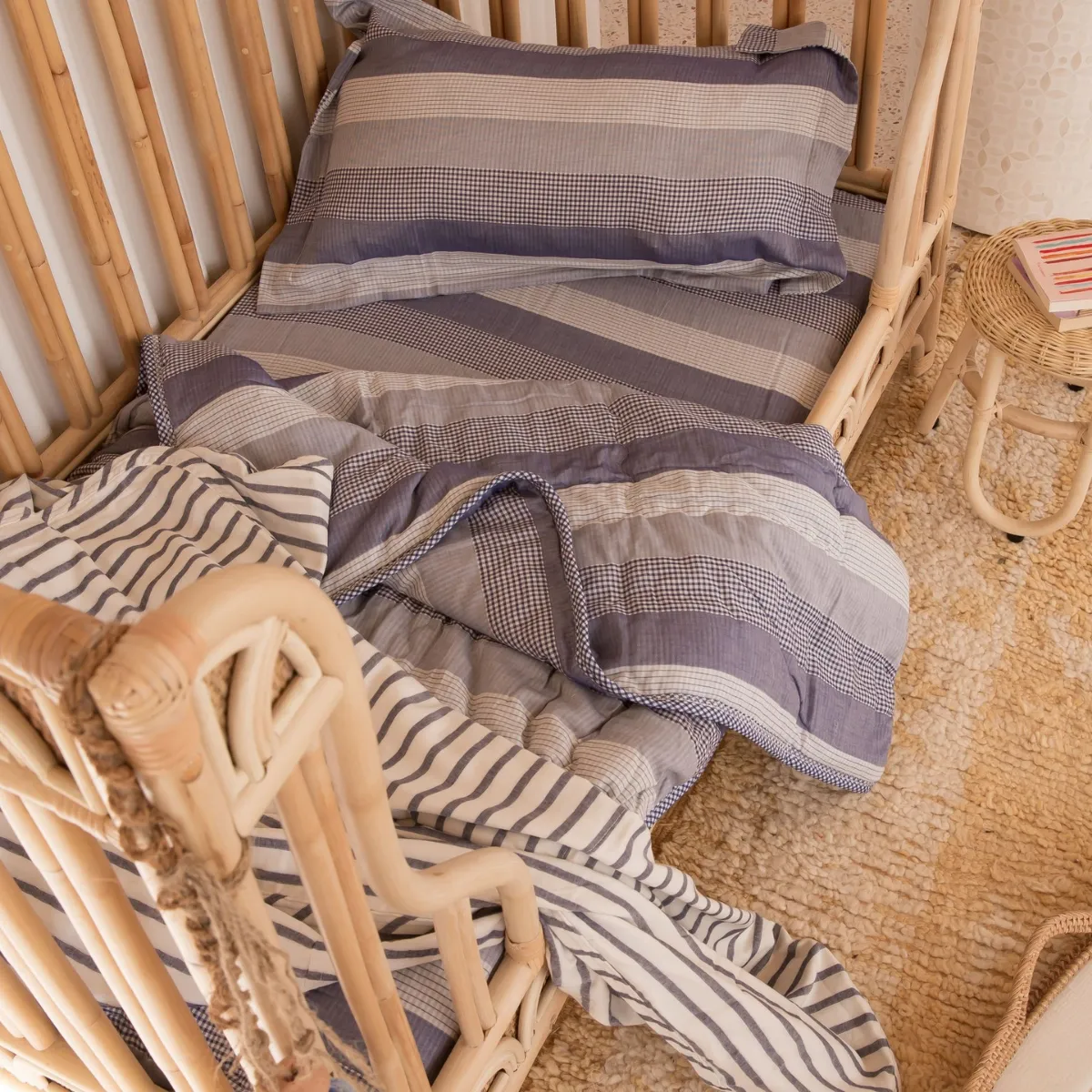3 Piece Crib Set - Navy Mixed Gingham