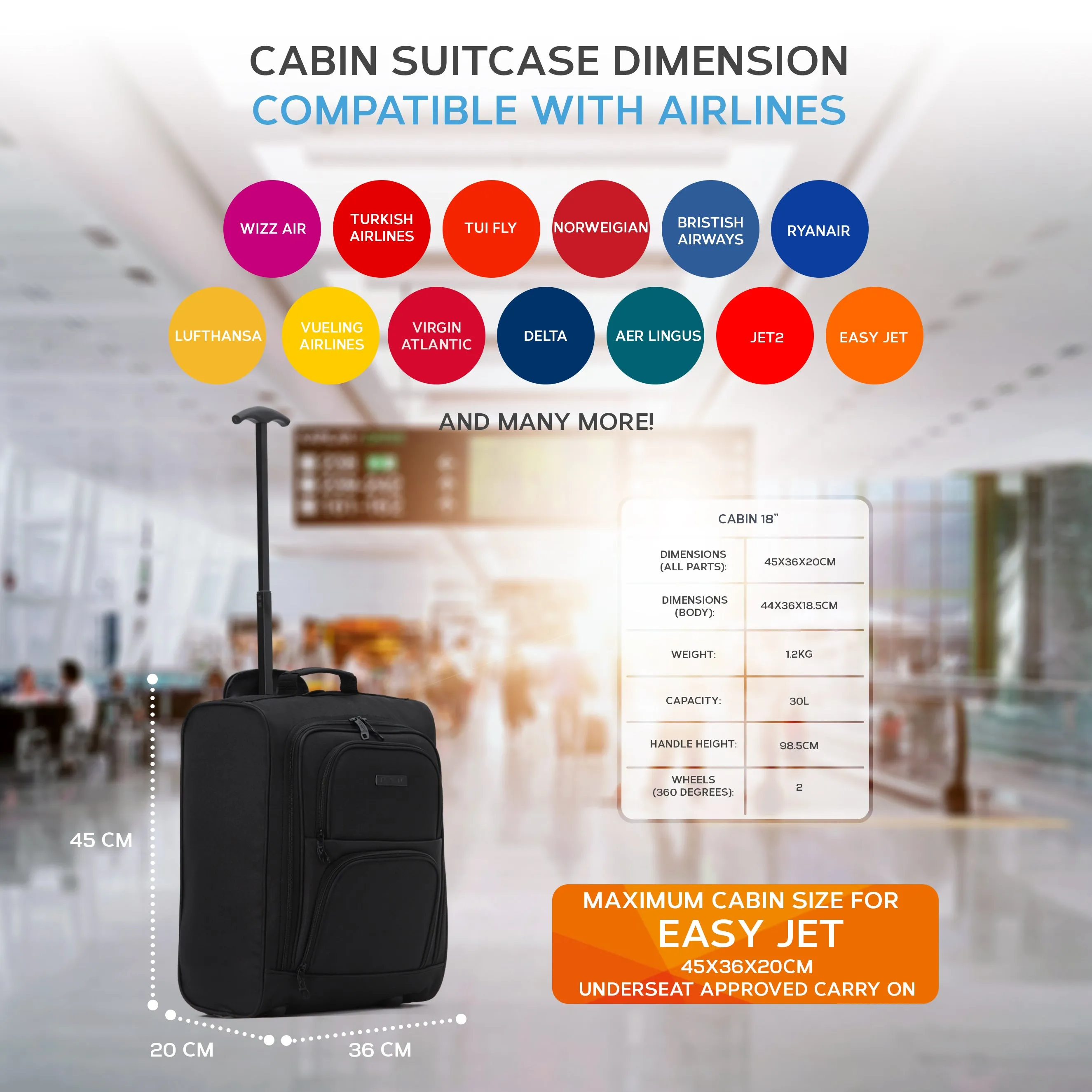 45x36x20cm 2 Wheel Soft Shell Suitcase