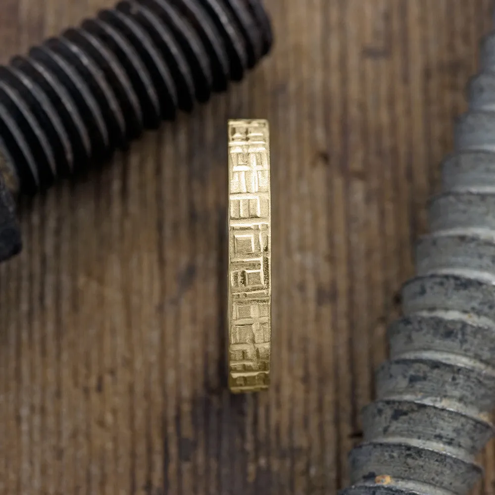 4mm 14k Yellow Gold Mens Wedding Band, Textured Matte
