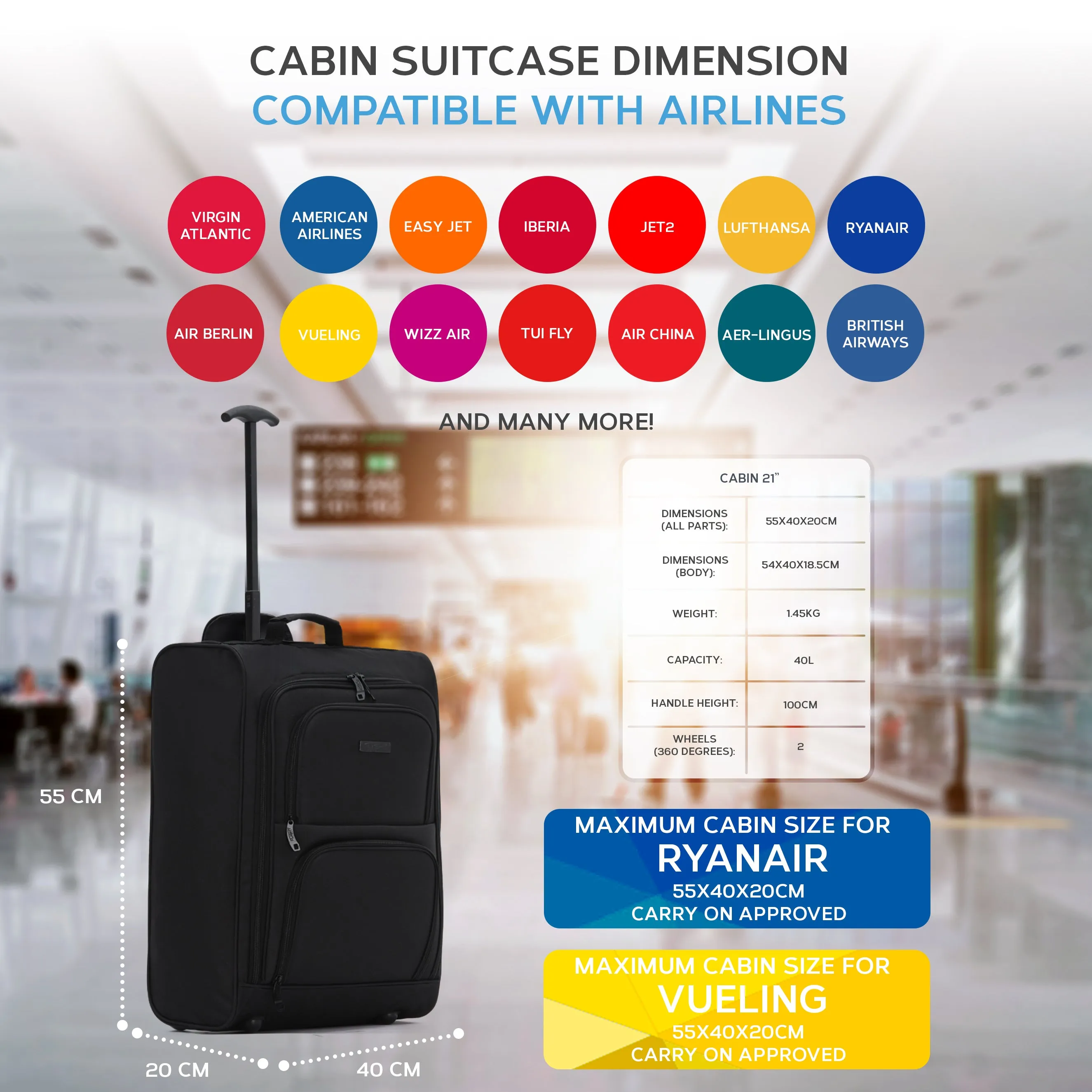 55x40x20cm 2 Wheel Soft Shell Suitcase