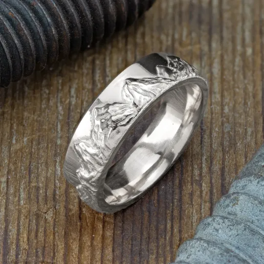 6mm Mountain Mens Wedding Ring, Platinum