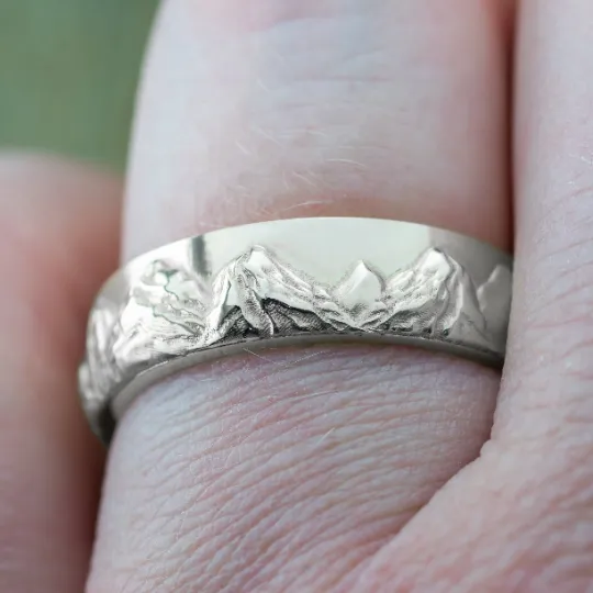 6mm Mountain Mens Wedding Ring, Platinum