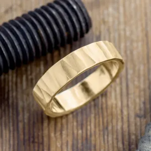 8mm, Comfort Fit, 14k Yellow Gold Wood Grain Men's Wedding Band, Matte Finish