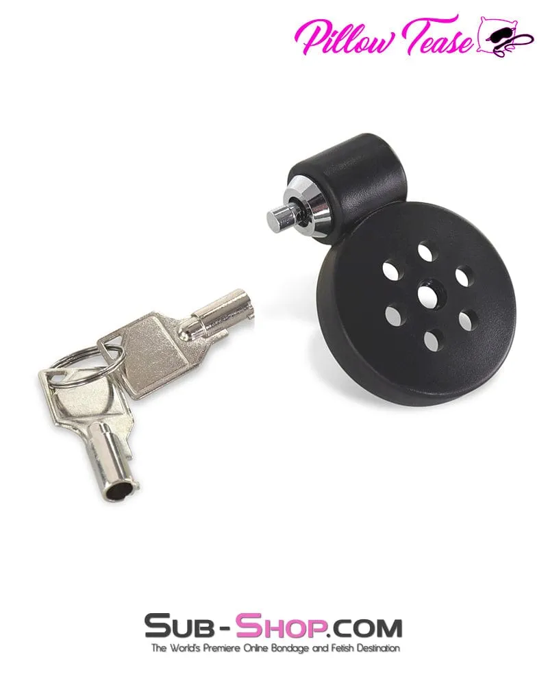 9085DL  Ultra-Secure Flat Chastity Cage with Barrel Lock & 5 Adjustable Rings