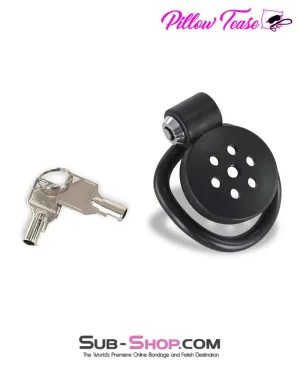 9085DL  Ultra-Secure Flat Chastity Cage with Barrel Lock & 5 Adjustable Rings