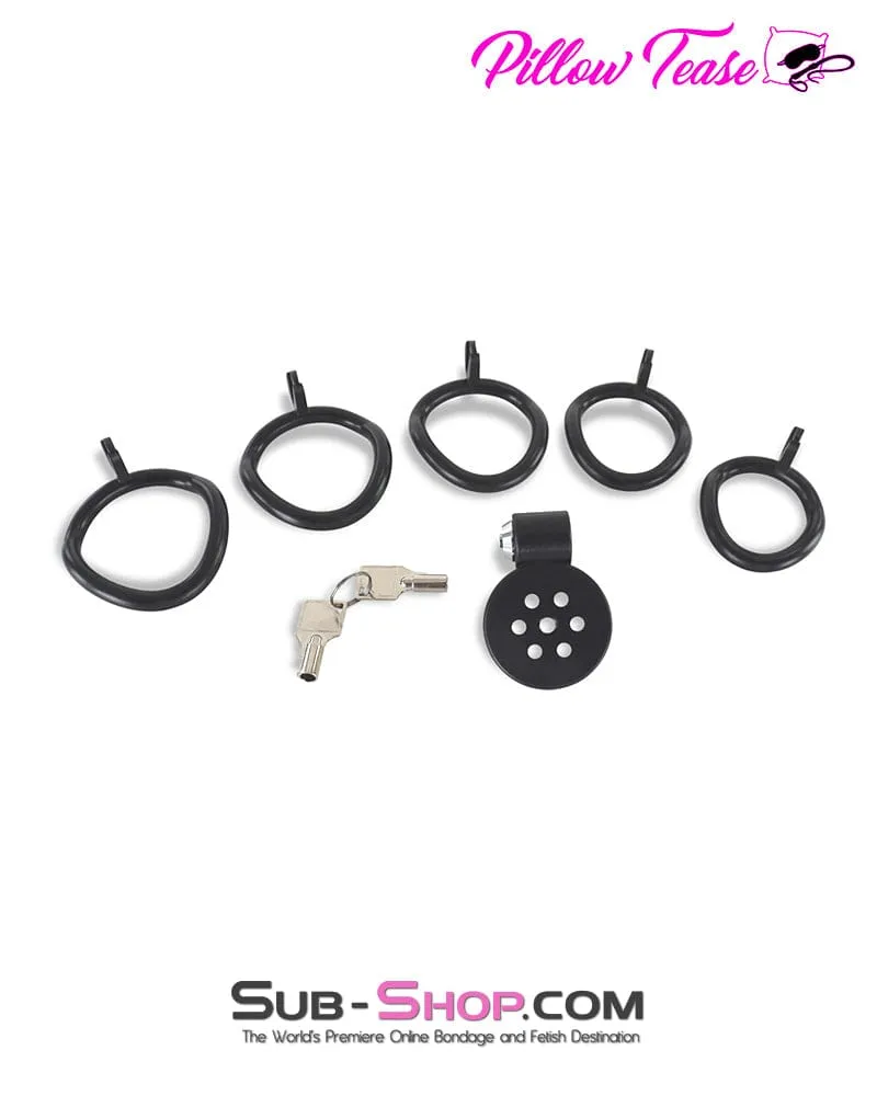 9085DL  Ultra-Secure Flat Chastity Cage with Barrel Lock & 5 Adjustable Rings