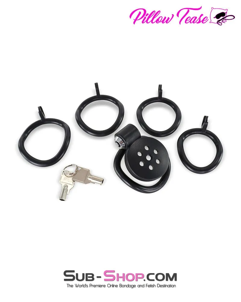 9085DL  Ultra-Secure Flat Chastity Cage with Barrel Lock & 5 Adjustable Rings