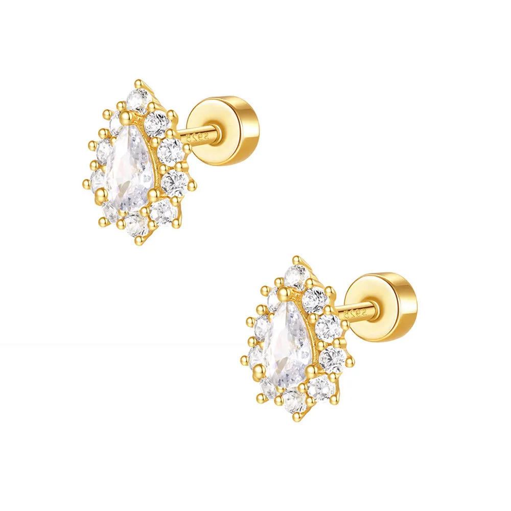 925 Silver Full Surround CZ Diamond Flat Back Earrings