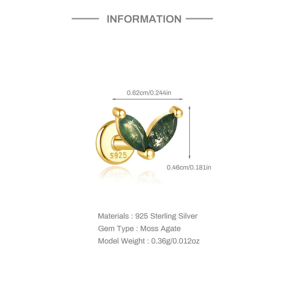 925 Silver Natural Double Oval Moss Agate Flat Back Earrings