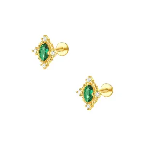 925 Silver Round Green CZ Diamond Earrings