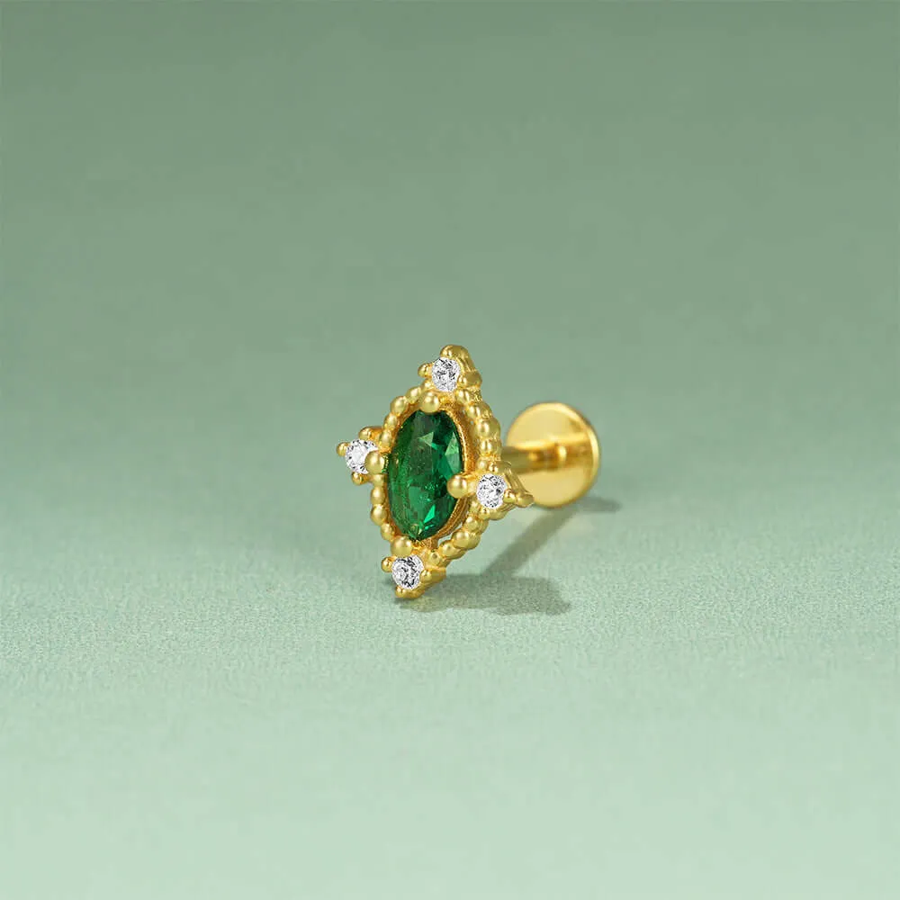 925 Silver Round Green CZ Diamond Earrings