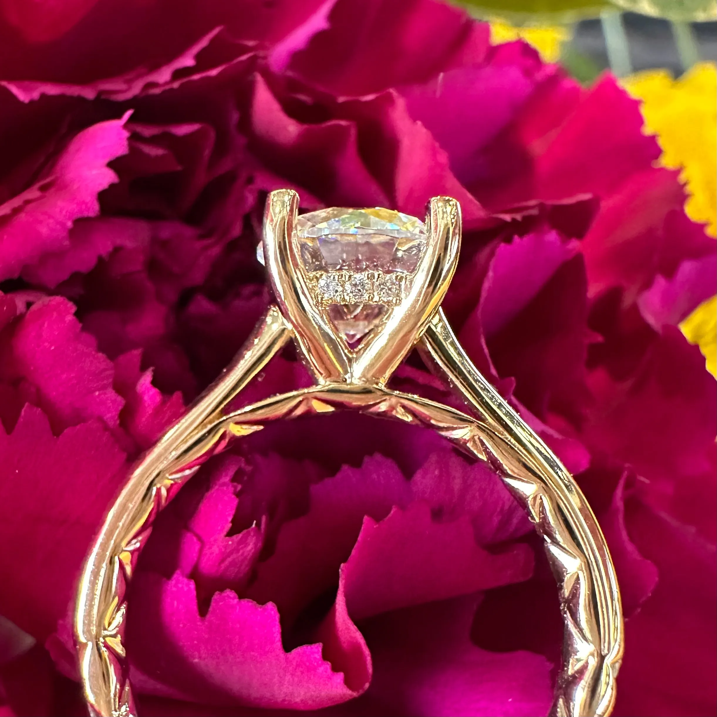 A. JAFFE Diamond Quilted Engagement 14k Yellow Gold Ring MECRD3405Q / 152