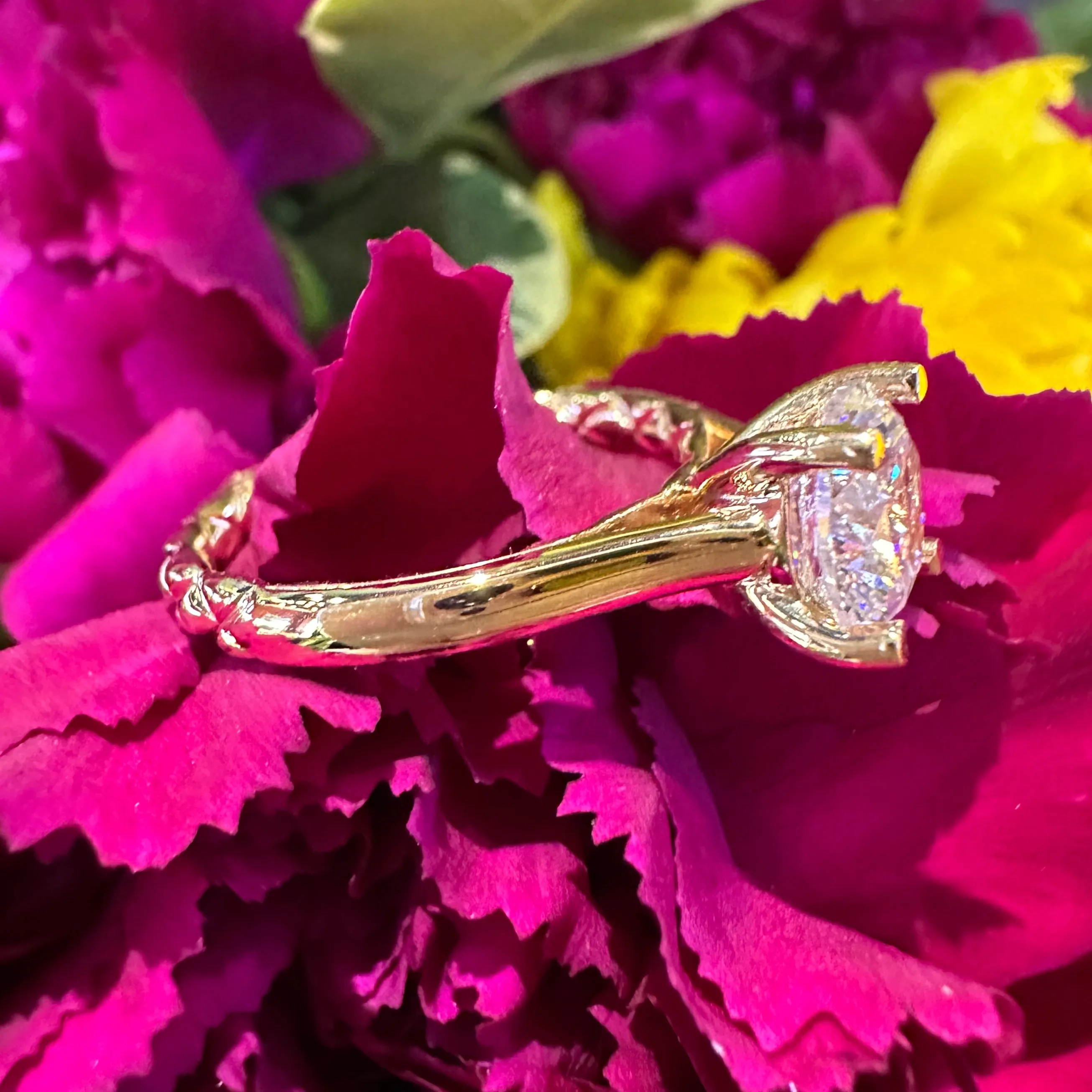 A. JAFFE Diamond Quilted Engagement 14k Yellow Gold Ring MECRD3405Q / 152