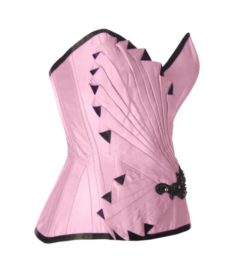 Abli Baby Pink Satin/Taffeta Embroidered Overbust Corset