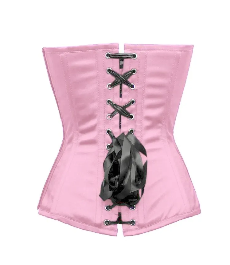 Abli Baby Pink Satin/Taffeta Embroidered Overbust Corset