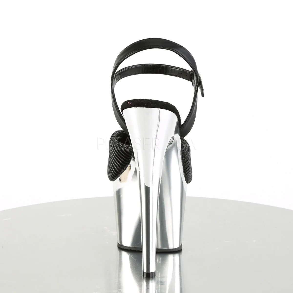 ADORE-709  Black Quilted Faux Leather/Silver Chrome