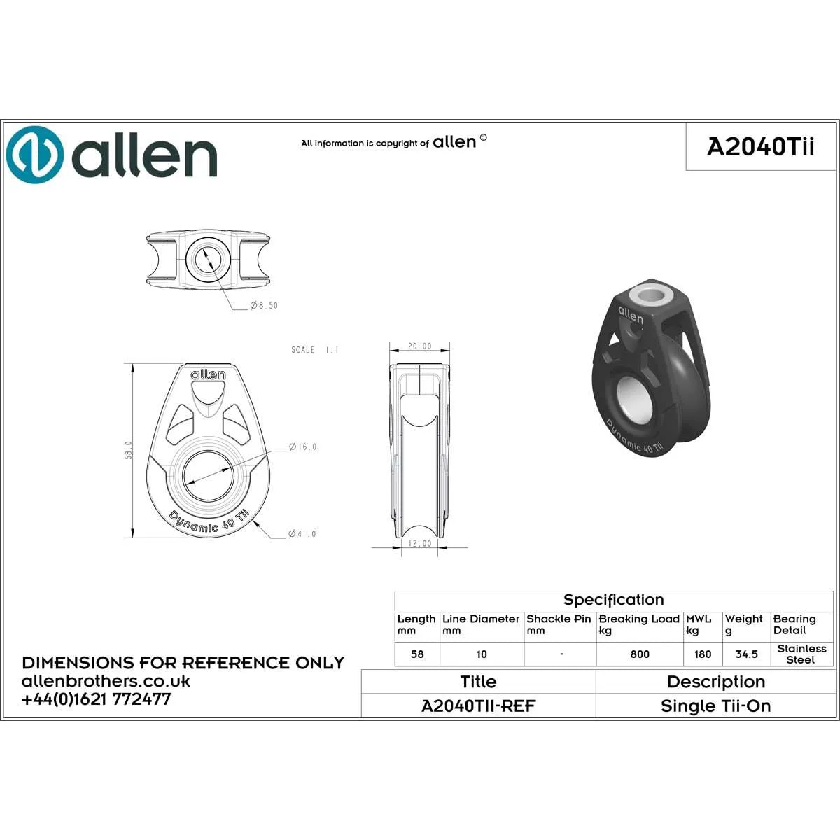 Allen 40mm Single Tii On Block