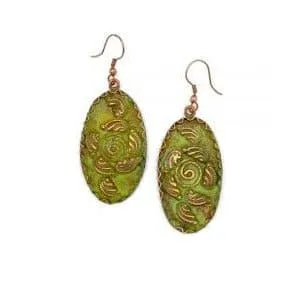 Anju Copper Patina Earrings - Filigree with Spiral Green Ovals