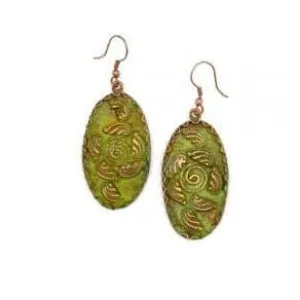 Anju Copper Patina Earrings - Filigree with Spiral Green Ovals