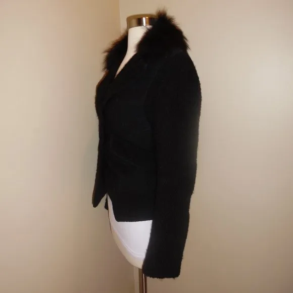 AnnaRita N Wool Real Fur Colar Wool Italy Black Buttoned Jacket Blaser Coat