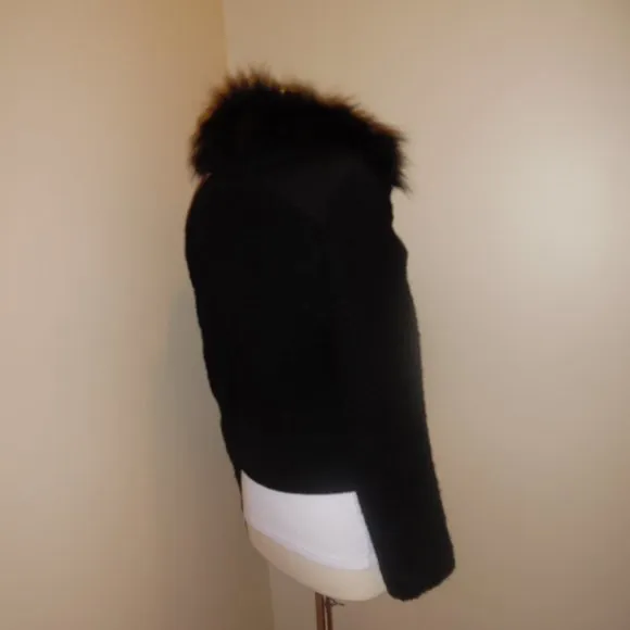 AnnaRita N Wool Real Fur Colar Wool Italy Black Buttoned Jacket Blaser Coat