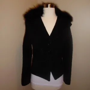 AnnaRita N Wool Real Fur Colar Wool Italy Black Buttoned Jacket Blaser Coat