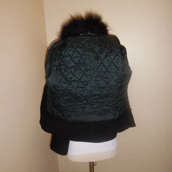 AnnaRita N Wool Real Fur Colar Wool Italy Black Buttoned Jacket Blaser Coat