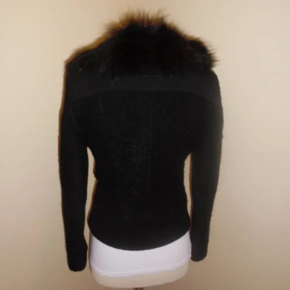 AnnaRita N Wool Real Fur Colar Wool Italy Black Buttoned Jacket Blaser Coat