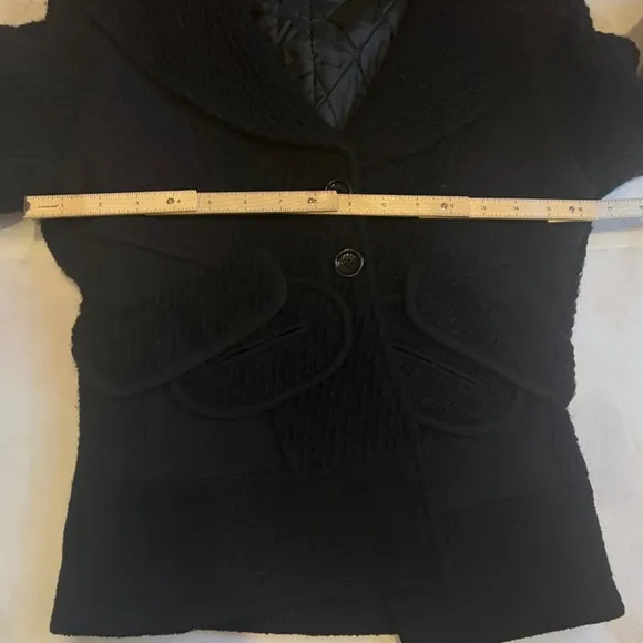 AnnaRita N Wool Real Fur Colar Wool Italy Black Buttoned Jacket Blaser Coat