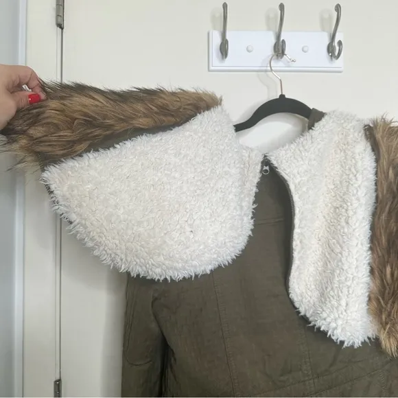 Anthropologie Hei Hei Fleece Lined Army Green Coat