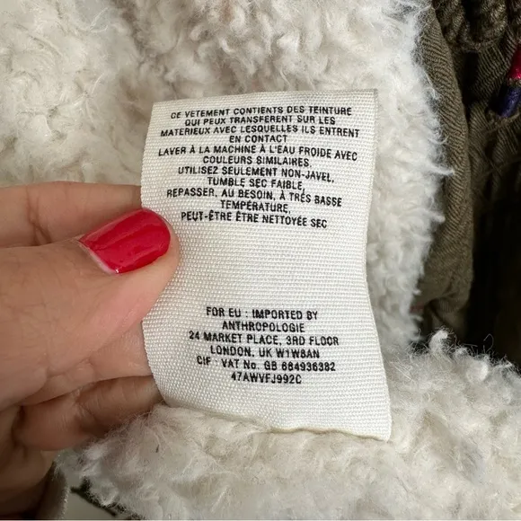Anthropologie Hei Hei Fleece Lined Army Green Coat