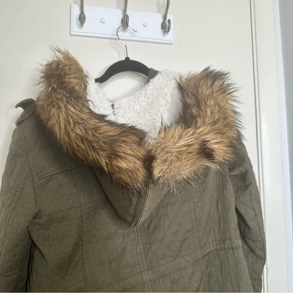 Anthropologie Hei Hei Fleece Lined Army Green Coat