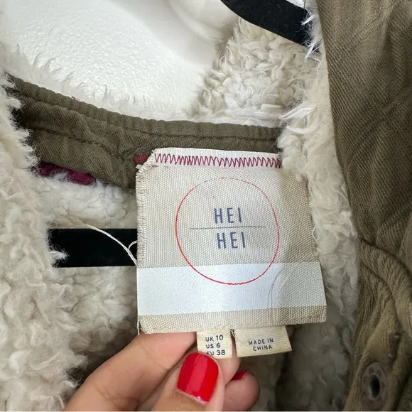 Anthropologie Hei Hei Fleece Lined Army Green Coat