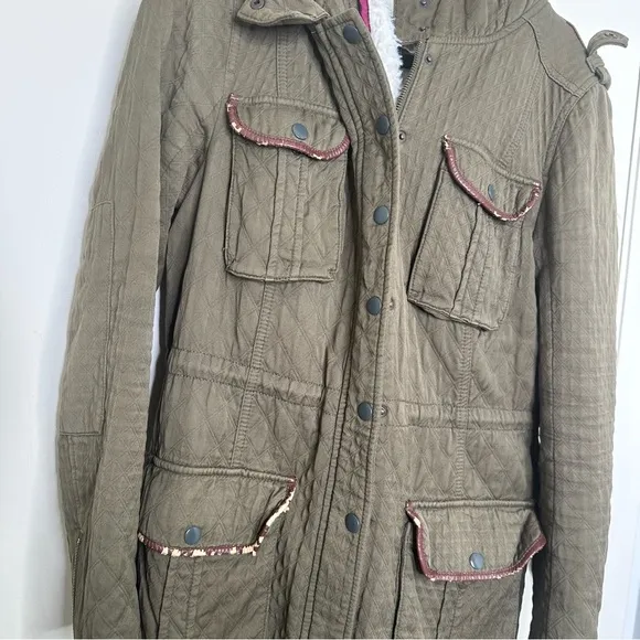 Anthropologie Hei Hei Fleece Lined Army Green Coat