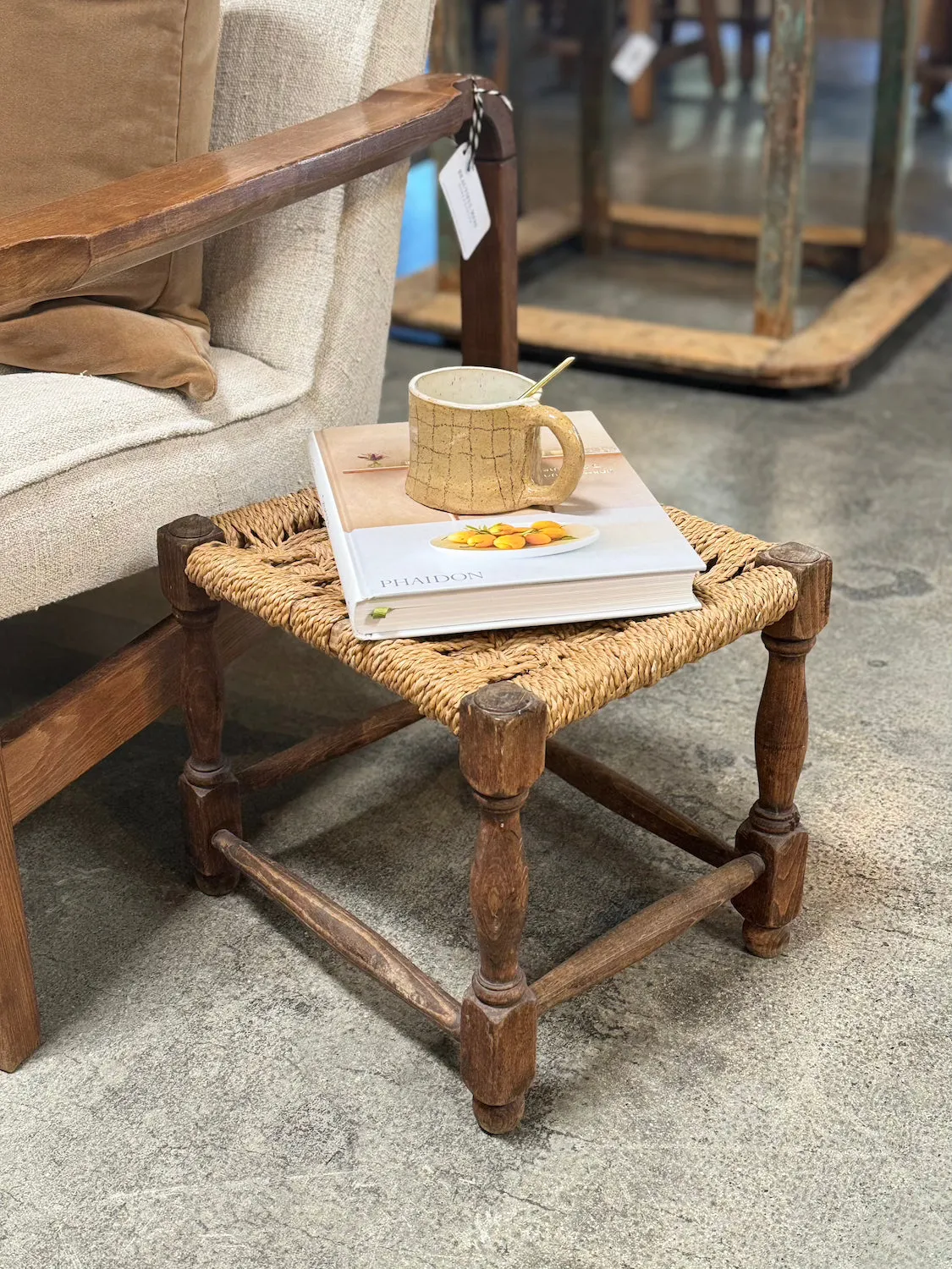 Antique Woven Stool from France