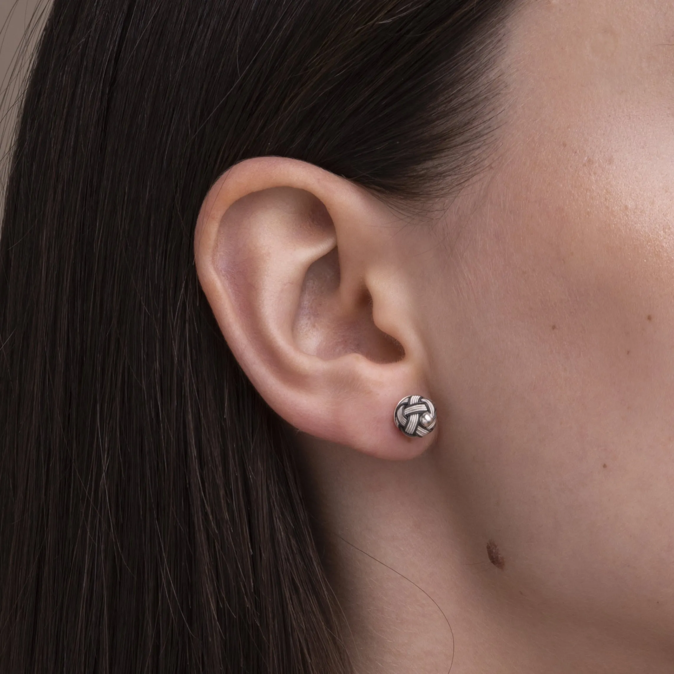 Aydin Woven Silver Studs (White & Black)