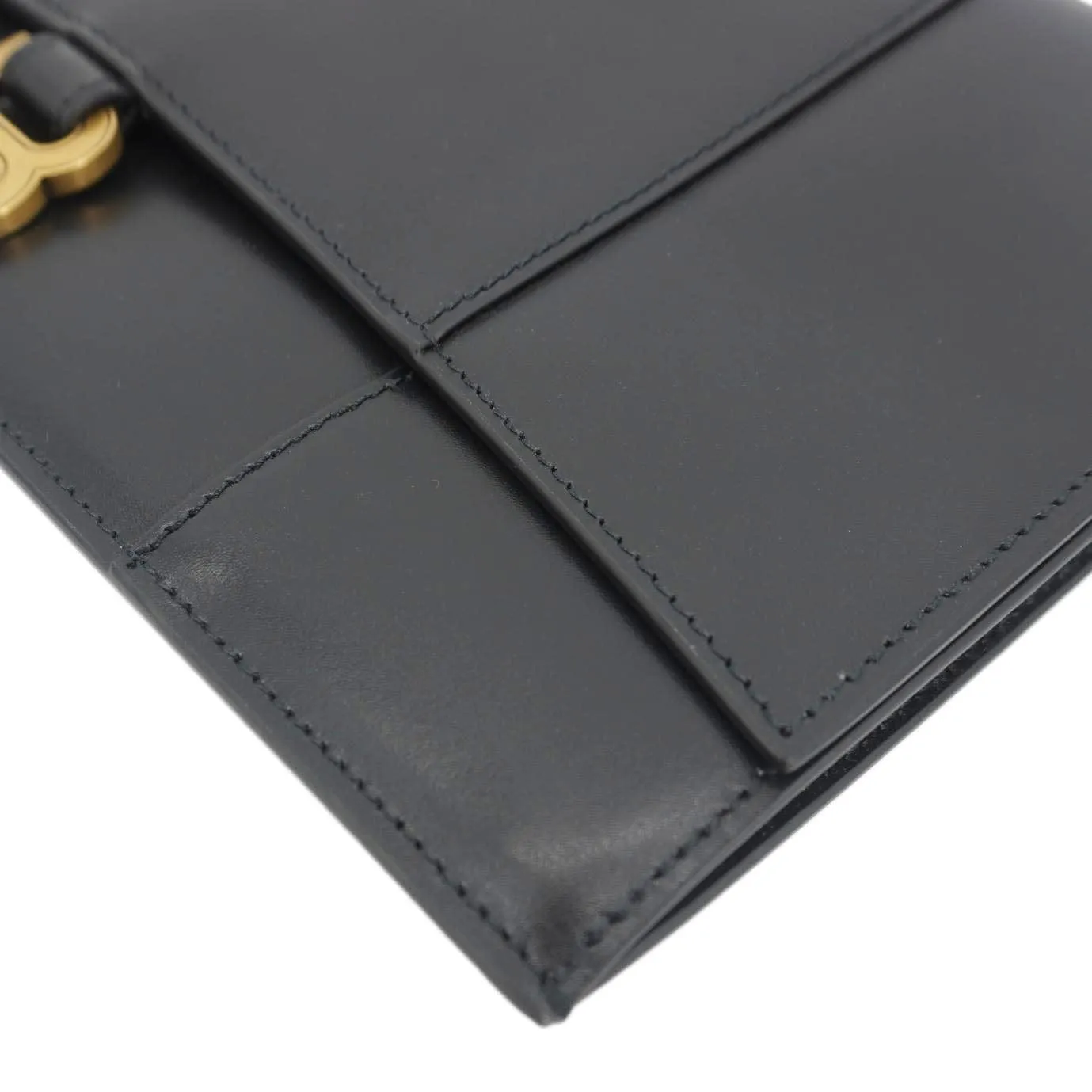 BALENCIAGA Hourglass flat Calfskin Leather Pouch Black