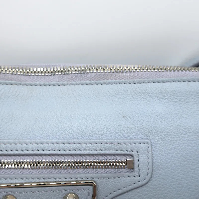 Balenciaga Metallic Edge Flat Wristlet Clutch Powder Blue Leather