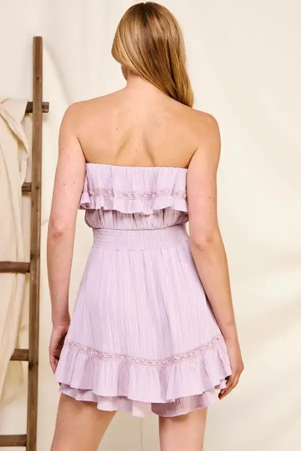 BAMBOO TEXTURED STRAPLESS RUFFLE ROMPER